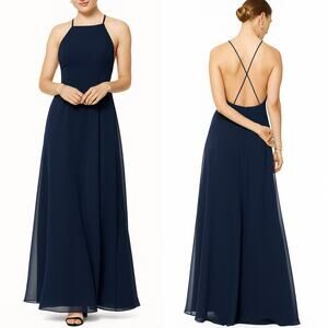 Bill Levkoff Harmoni Chiffon Navy Blue Bridesmaid Formal Dress Size 14